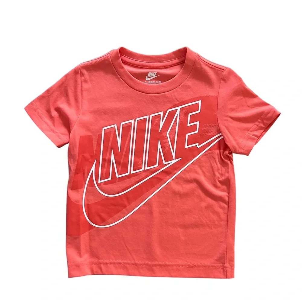 Nike Boys 2PC Outfit Set Size 3T Coral Logo T-shirt & Black Athletic Shorts NWT